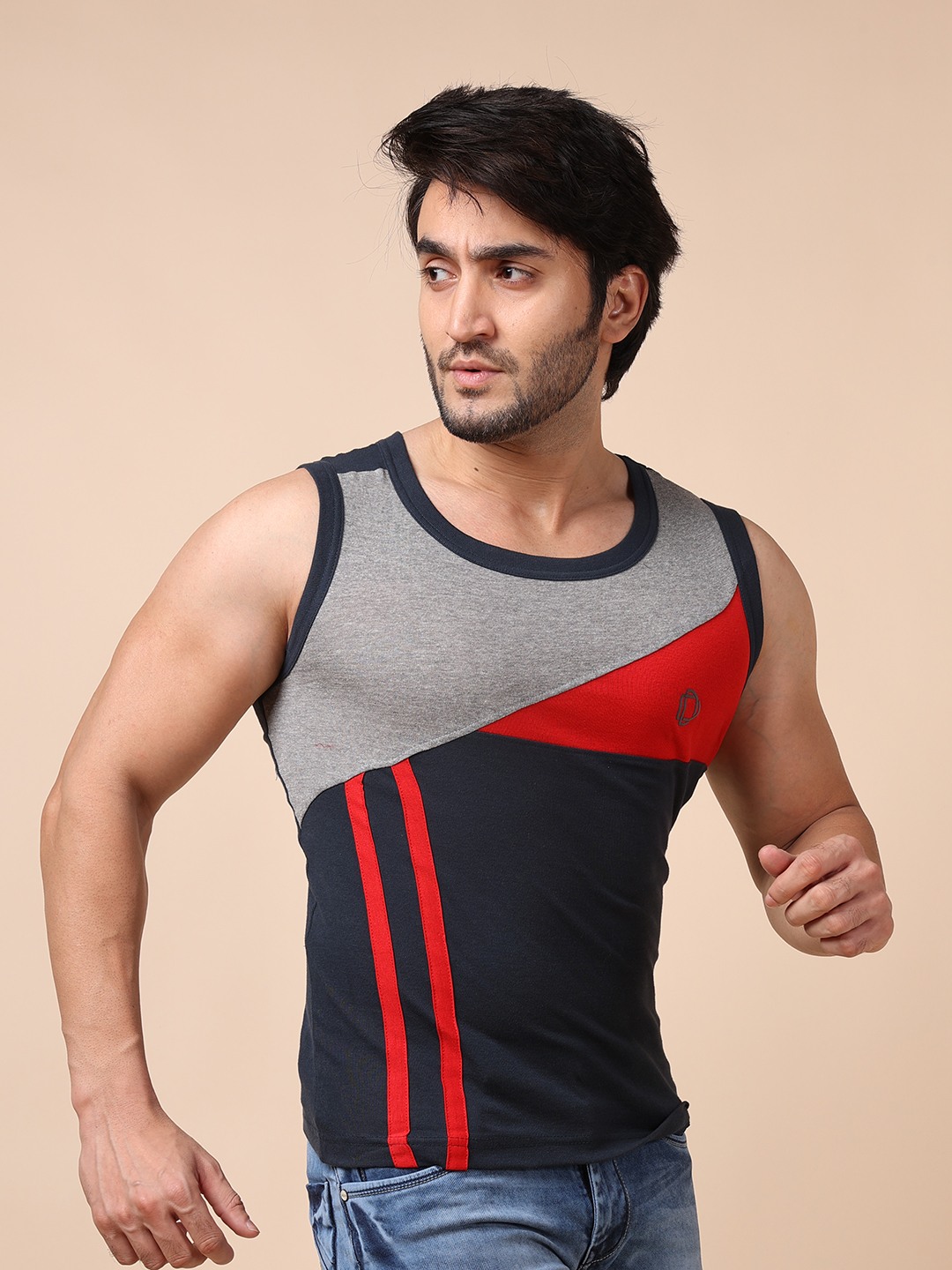 Men's Assorted Pack of 2 Solid Combed Cotton Racerback Styled Gym Vest view 2