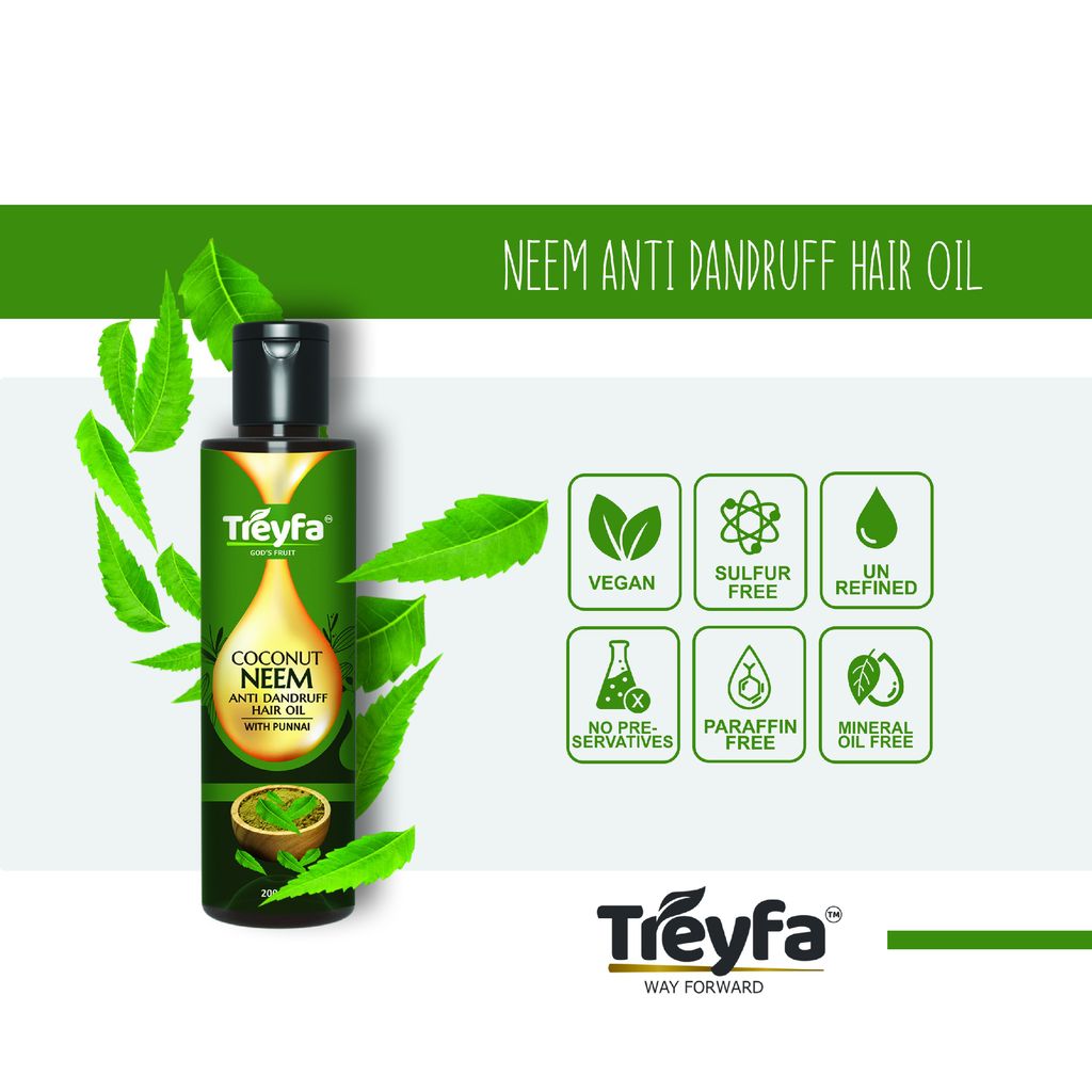 Treyfa Coconut Neem anti dandruff oil for dandruff & lice free strong silky hair(*200ml) view 2