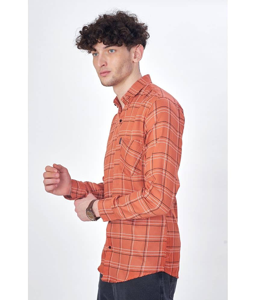 Somore Cotton Blend Regular Fit Checks Full Sleeves Men's Casual Shirt - Fluorescent Orange ( Pack of 1 ) view 2