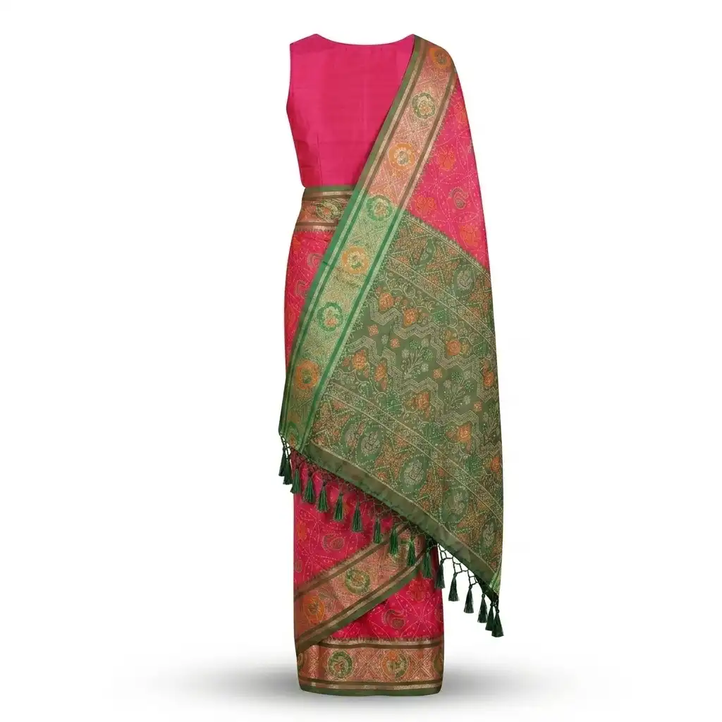 Hot Pink Sambalpuri Saree view 2