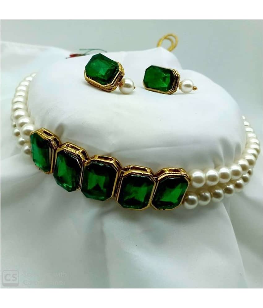 Ronak Creations Alloy Green Choker Designer Gold Plated Necklaces Set view 2