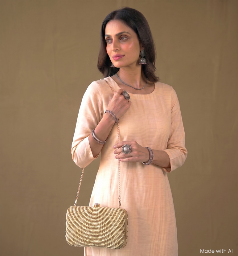 Handcrafted Pastel Zardozi Box Clutch - golden grass view 2