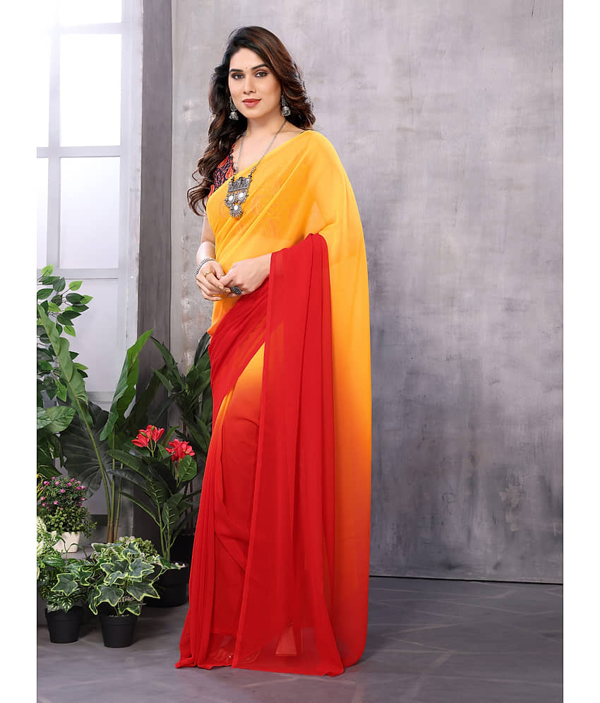 BLEESBURY Georgette Dyed Pashmina Saree With Unstitched Blouse Piece ( Red ) view 2