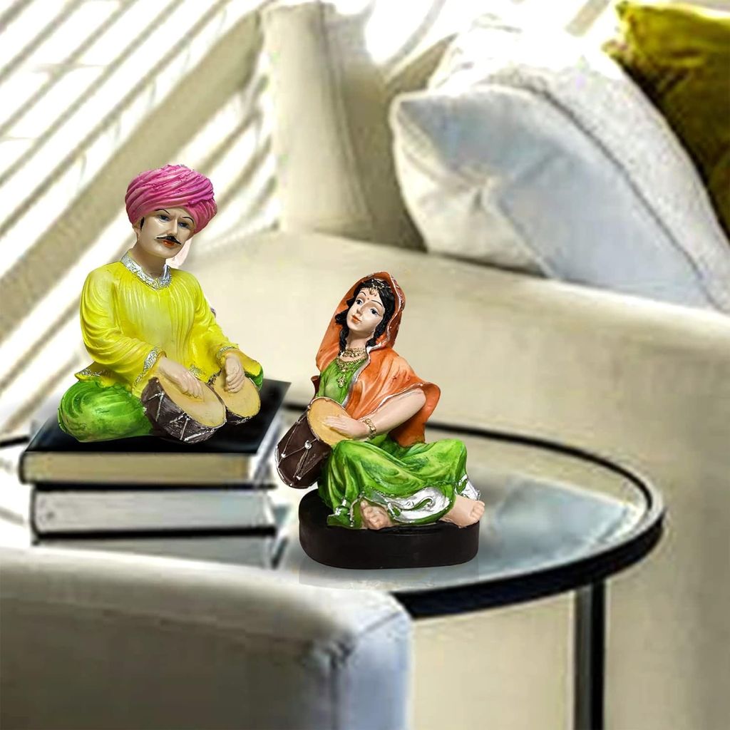 Tabassum Bandnani Handicrafts - Rajasthani Musical Couple Decoreative Showpiece for Home Decor (Pack of 2, Multicolor)
