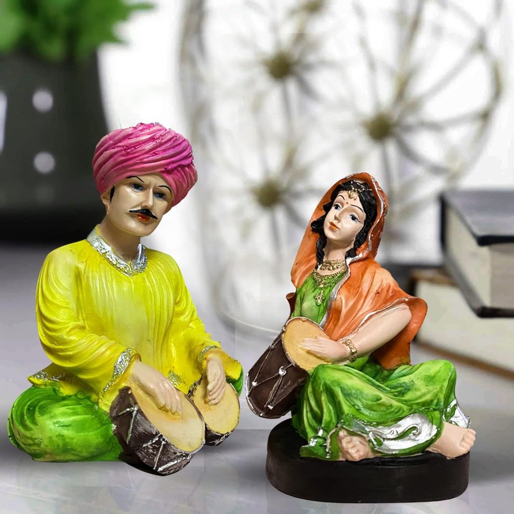 Tabassum Bandnani Handicrafts - Rajasthani Musical Couple Decoreative Showpiece for Home Decor (Pack of 2, Multicolor) view 2