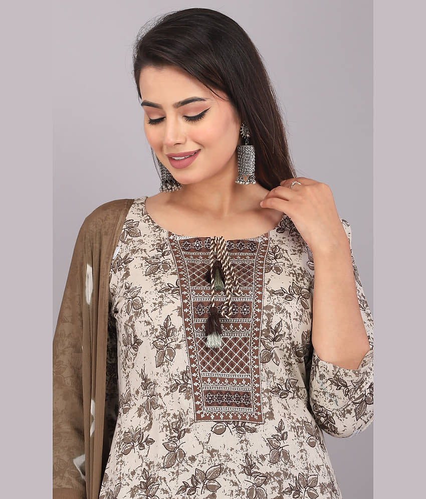 HIGHLIGHT FASHION EXPORT - Beige Straight Cotton Women's Stitched Salwar Suit ( Pack of 1 ) view 2
