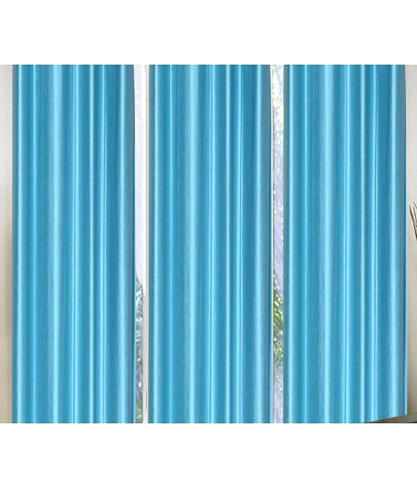 Panipat Textile Hub Semi-Transparent Eyelet Door Curtain 7 ft Pack of 3 -Aqua view 2