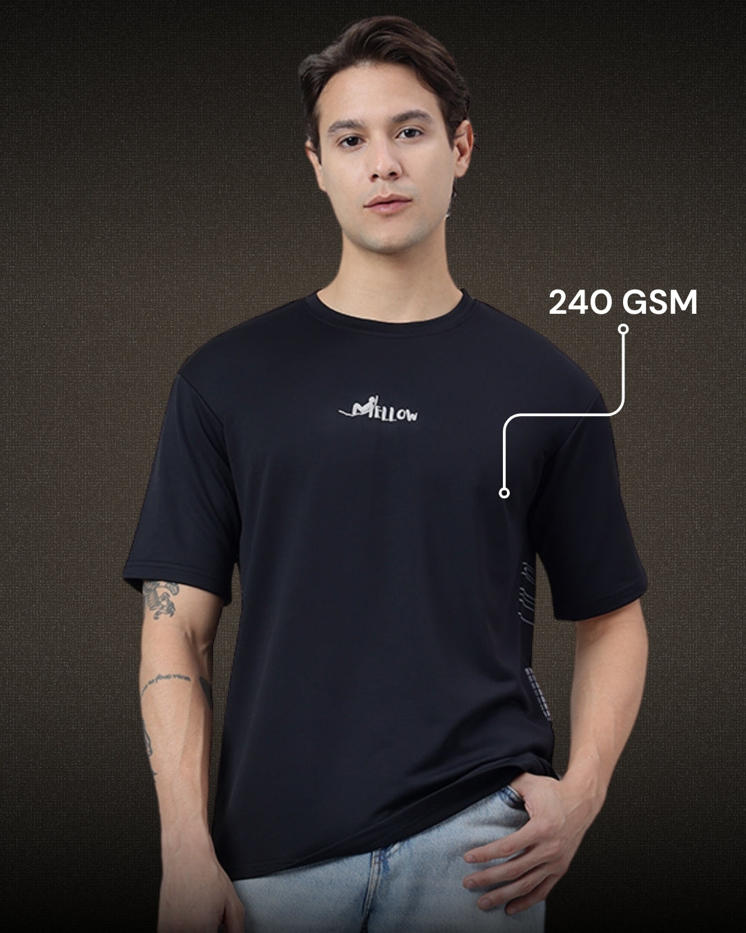 Coffeenated Premium Oversized Unisex T-shirt | 240 GSM Imported Looper | Black view 2