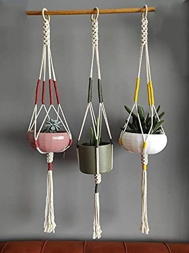 The brown box Set of 3 Handmade Macram Plant Hangers Boho Wall Decor for Indoor & Outdoor Use, Eco-Friendly Free Size Plant Holders, Pot Not Included