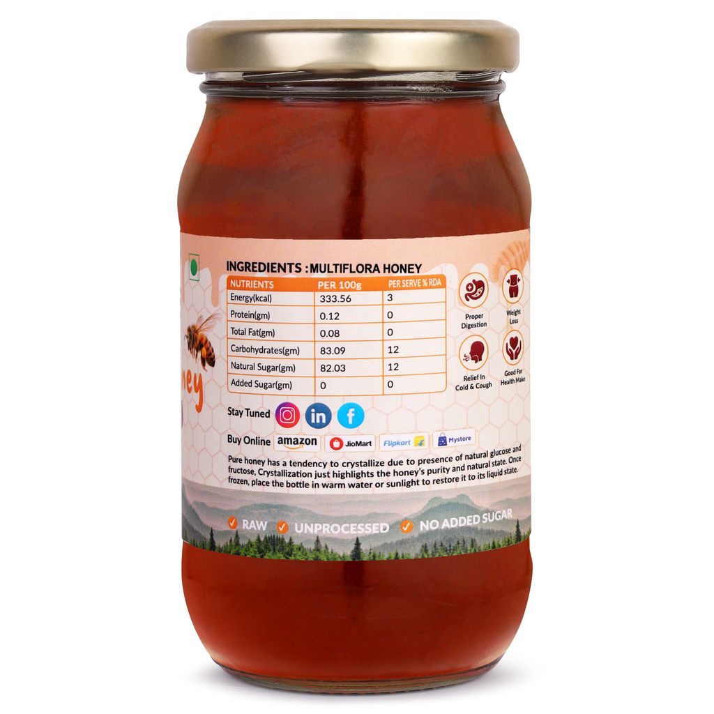 UNT Naturals Multiflora Honey 500g- Raw & Natural Honey- Pure, Unfiltered, Unprocessed Shahad- No Added Sugar- Naturally Contains Enzymes & Antioxidant- Ideal for Cooking, Baking & Daily Use view 2