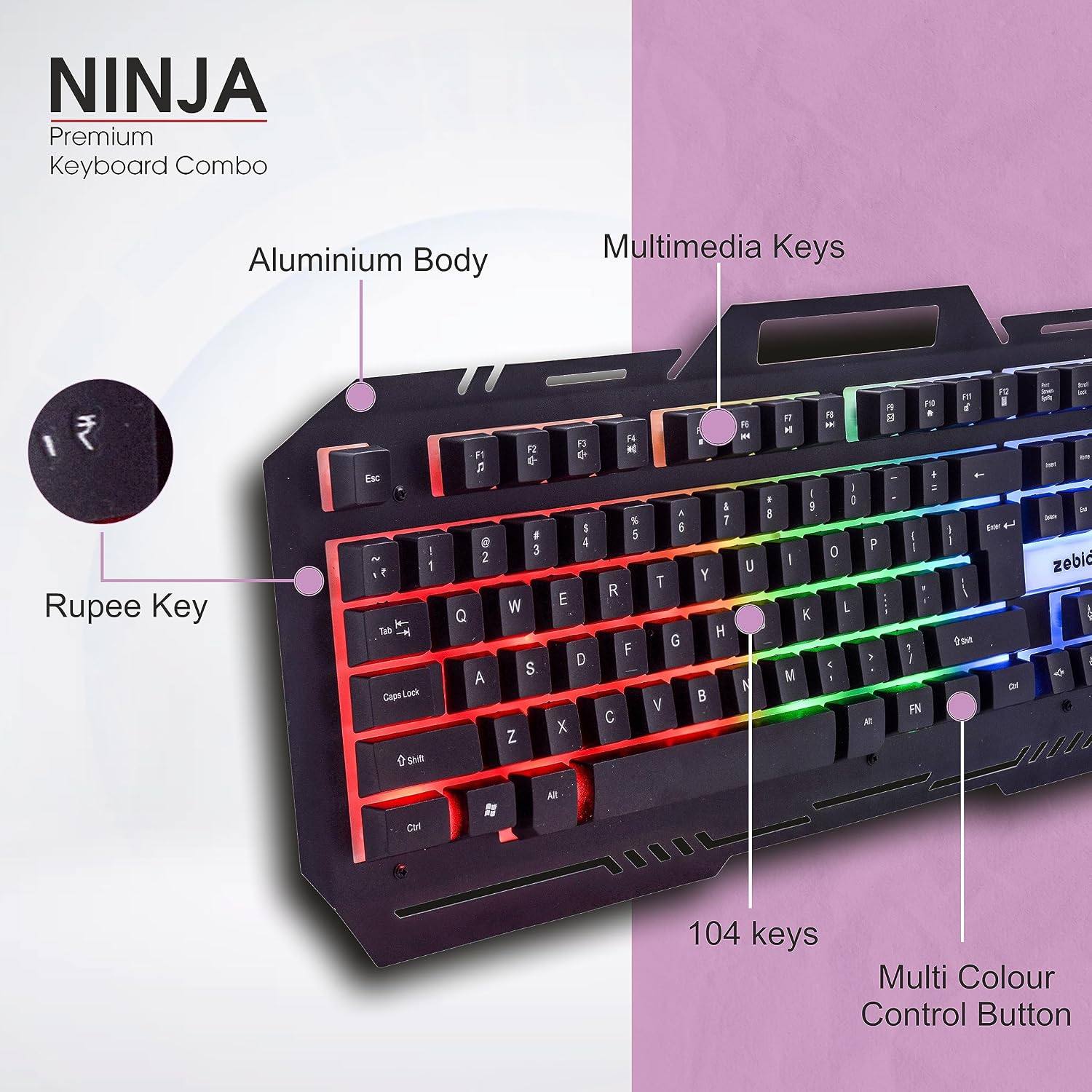 Zebion Ninja Gaming Keyboard and Mouse Combo - Black view 2