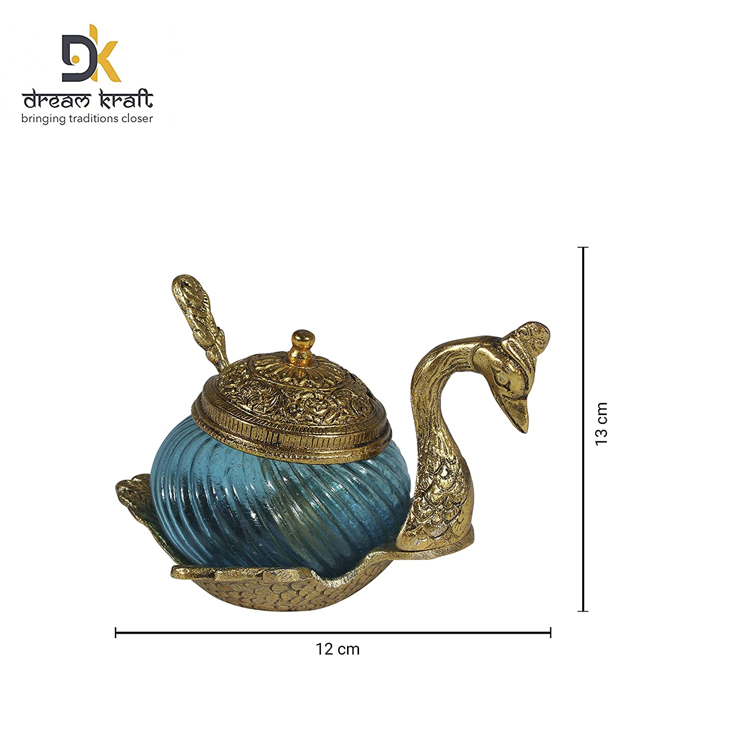 DreamKraft White Metal Gold Polished Mouthfreshner Serving Duck & Swan Spoon Set with Lid, Size: 12 cm X 13 cm-Golden view 2