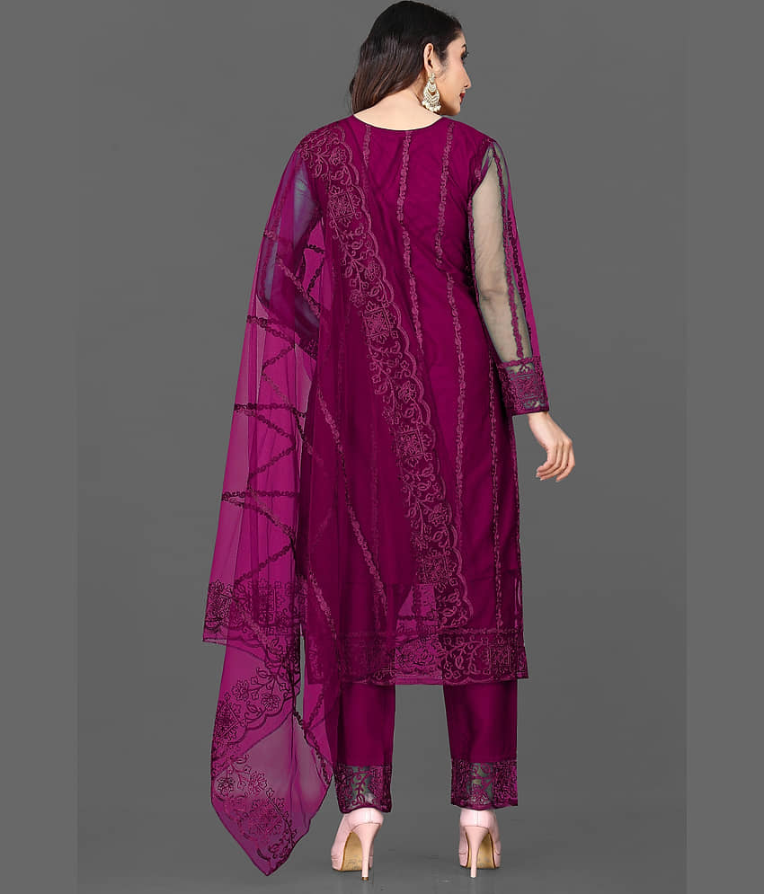 VARNI VESH Net Embroidered Kurti With Pants Women's Stitched Salwar Suit - Black ( Pack of 1 ) view 2
