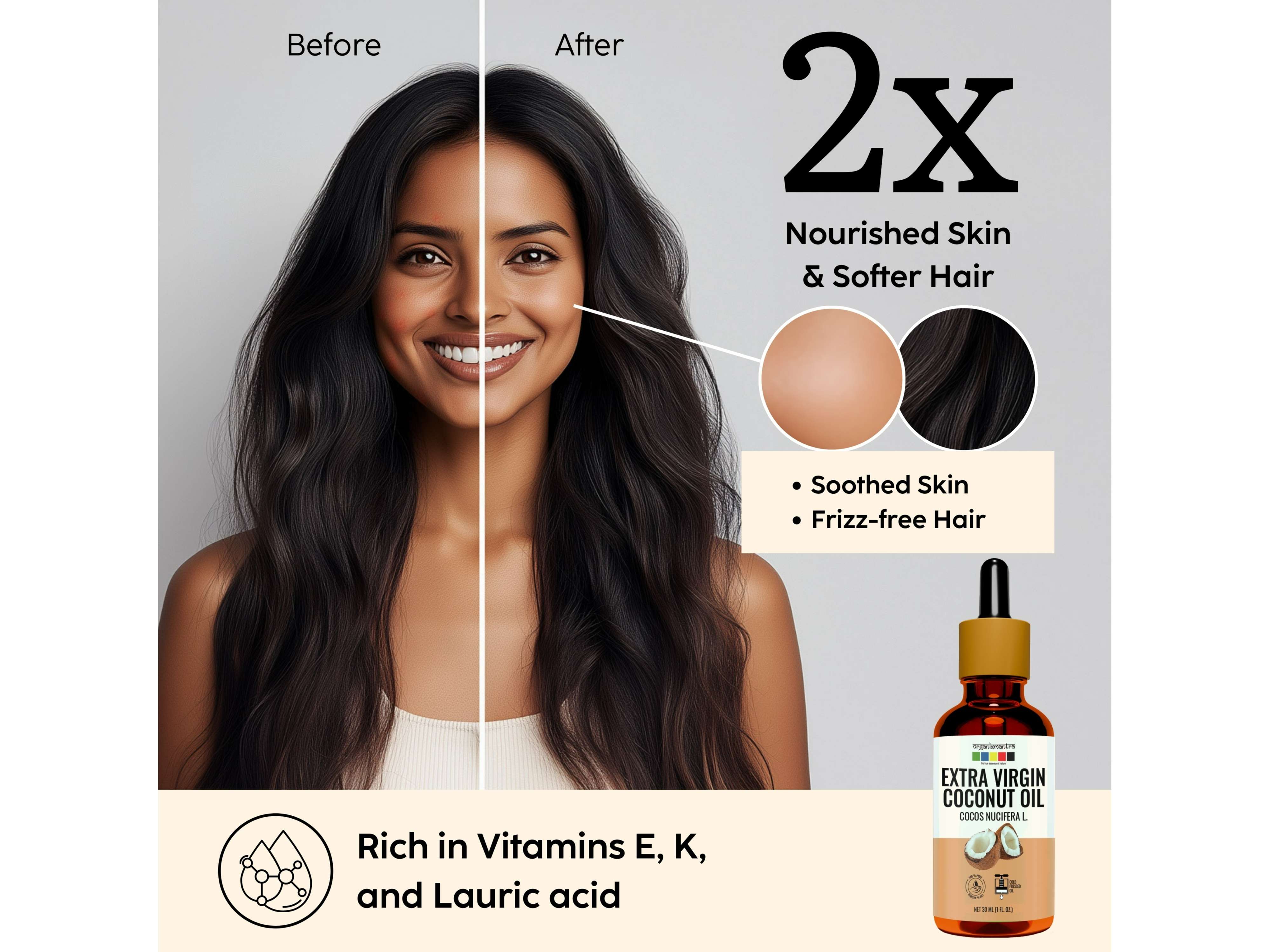Organix Mantra Extra Virgin Coconut Oil, Cold Pressed Organic Oil ( Pack Of 2) - 60 Millilitre view 2