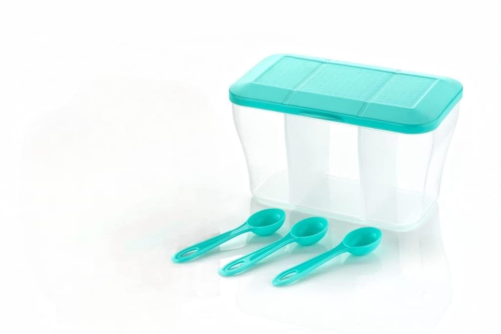 HAPPI Multipurpose Plastic 3 In 1 Masala Box for Kitchen, Spice Boxes for Kitchen, Transparent 3 Section Storage Containers Airtight Grocery,Cereal,Dry Fruits Dabba 1100 Ml with 3 Spoons(Sea Green) view 2
