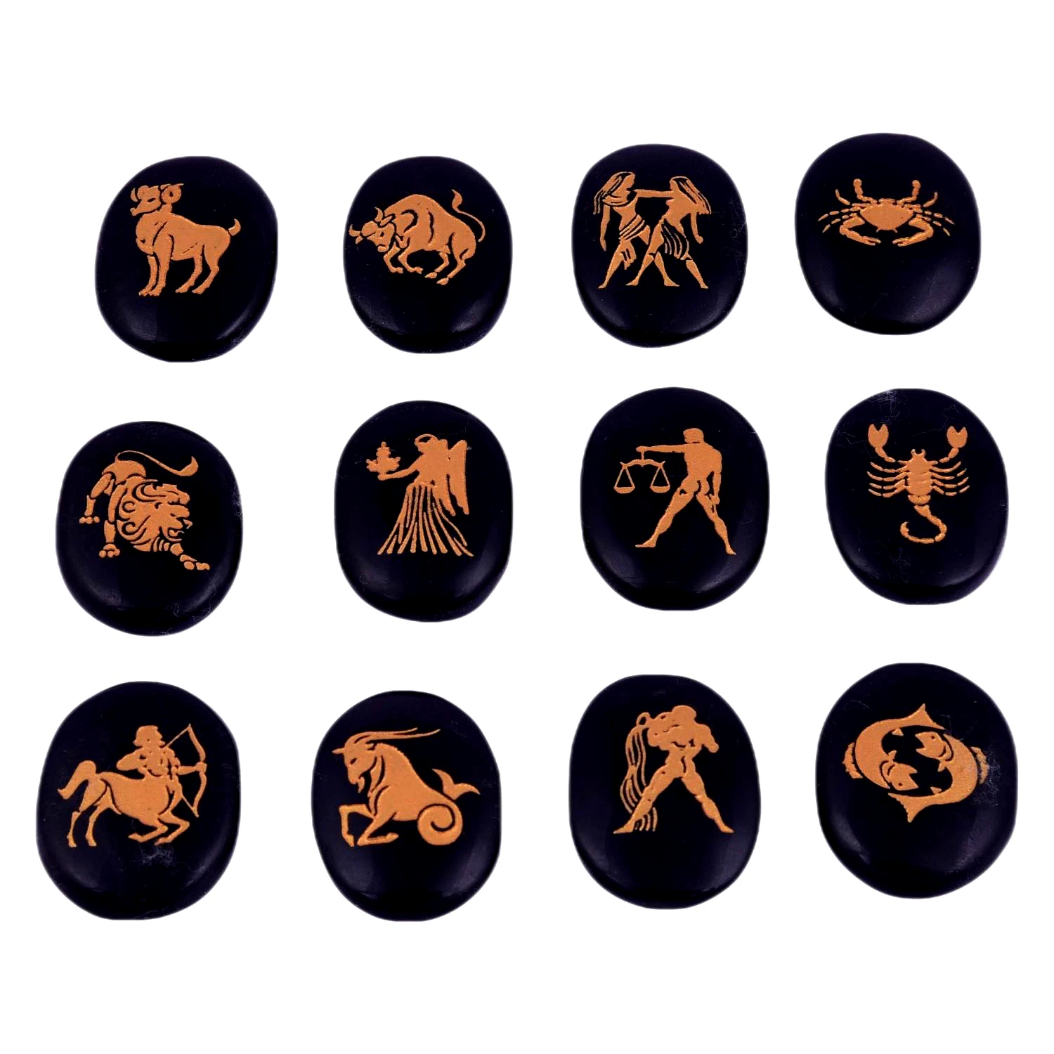 Black Agate Zodiac or Horoscope Symbols Engraved Stones (Set of 12) for Reiki Healing Balancing and Meditation(KI_06) by Krishna Impex view 2