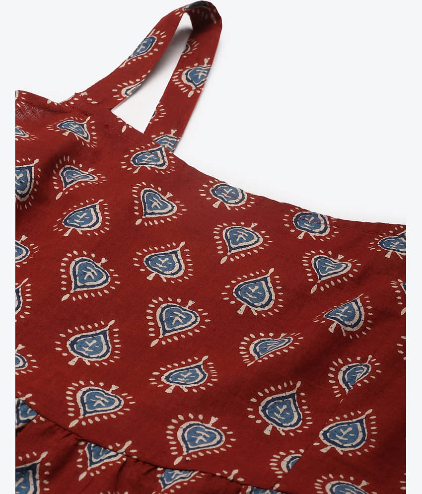 Divena Women Cotton Printed Fit & Flare Dress ( Navy Blue ) view 2