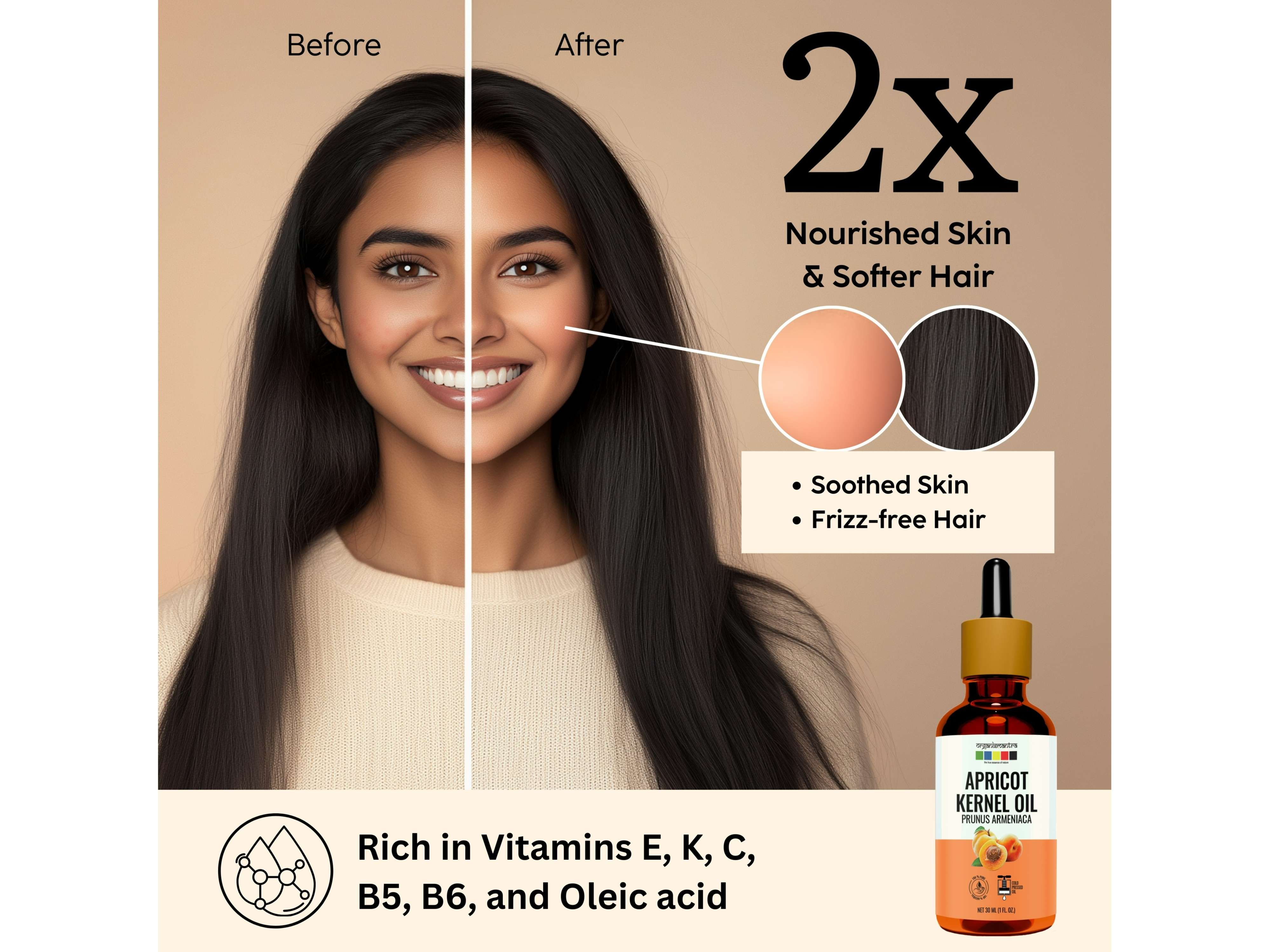 Organix Mantra Apricot Kernel Oil, 100% Pure, Natural & Cold Pressed Organic Oil - 30 Millilitre view 2