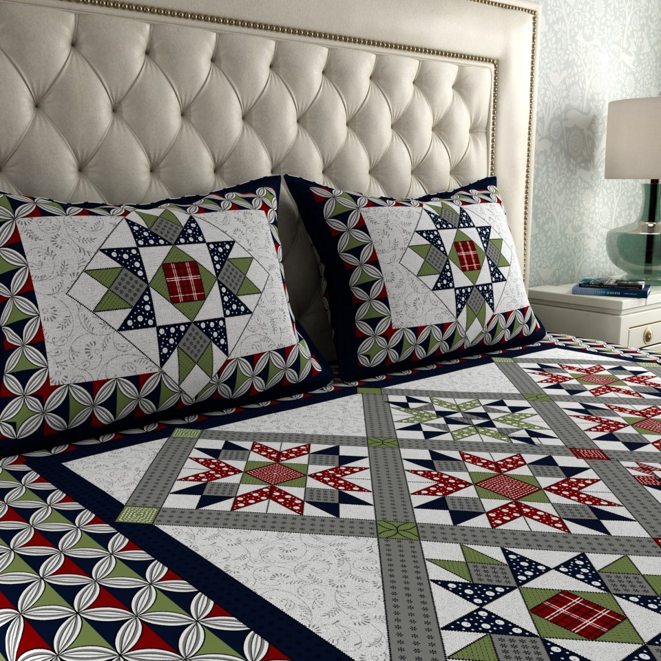 Lali Prints White Black Geometric Cotton 130 TC Queen Bedsheet With 2 Pillow Covers view 2