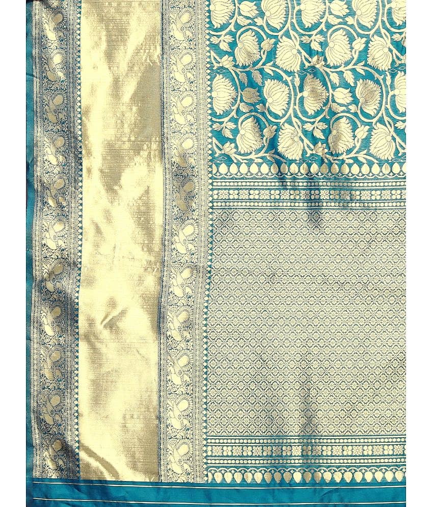 Om Shantam Sarees Banarasi Silk Embellished Saree With Unstitched Blouse Piece ( Multicolour ) view 2