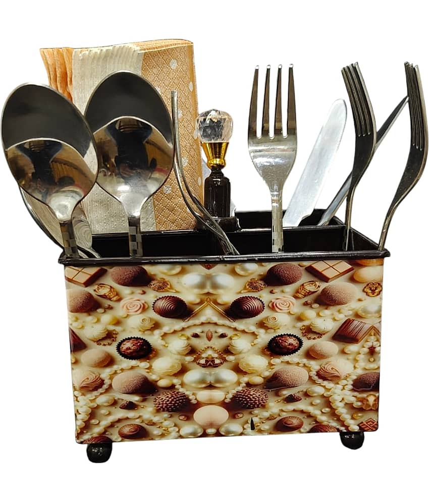 Metal Kitchen Cutlery Holder Spoon And Tissue Holder For Dining Table Cutlery Stand Cutlery Holder for Dining Table and Kitchen | Multifunctional Organizer Stand (Brown) view 2