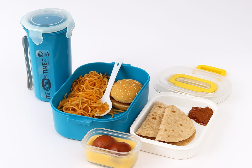 Leakproof Lunch Box & Water Bottle Combo Set | BPA-Free Food Storage Container with Secure Lock Lid & Portable Drink Bottle | Ideal for Office, School & Travel (Blue & Yellow) view 2