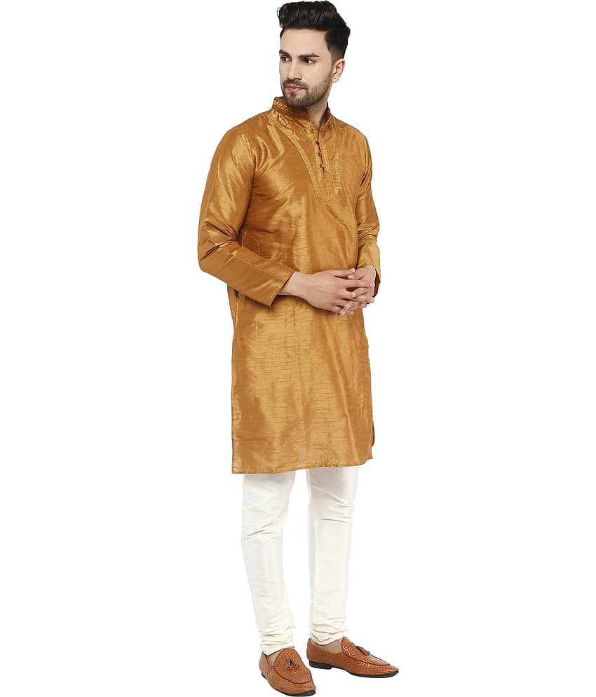 SKAVIJ Gold Silk Blend Kurta Pyjama Set view 2