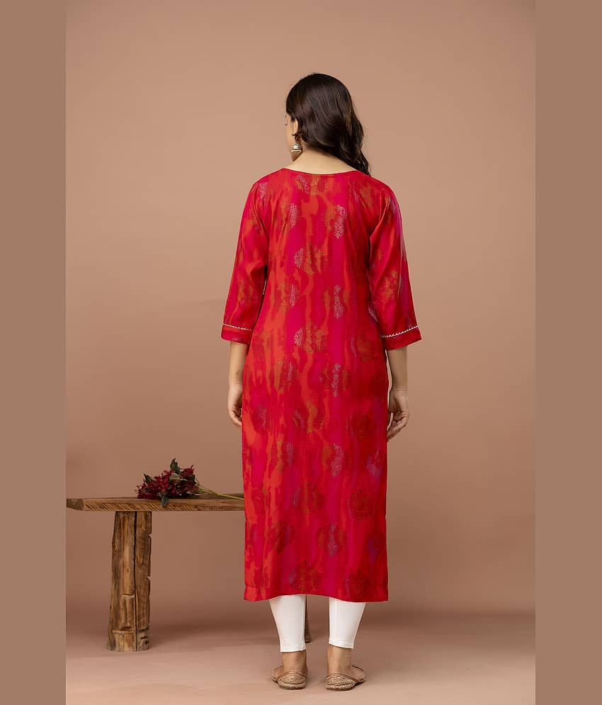 Kapadia Women Cotton Blend Embroidered Straight Kurti ( Pink ) view 2