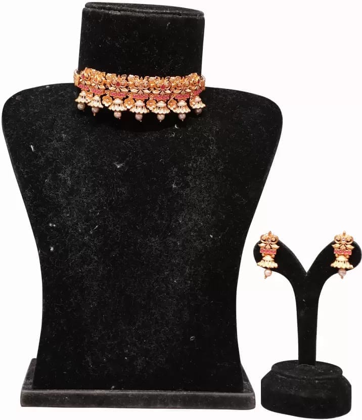 Swarajshop Alloy Gold-plated Maroon Jewel Set (Pack of 1)