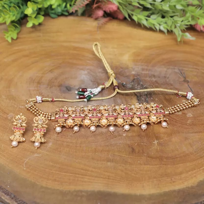 Swarajshop Alloy Gold-plated Maroon Jewel Set (Pack of 1) view 2