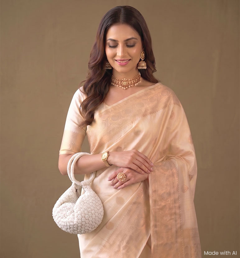 Handcrafted Zari Zardozi Potli - white view 2