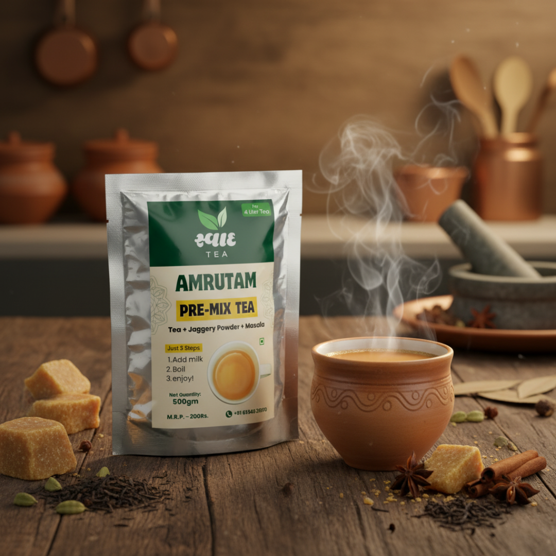 Swaad Amrutam Jaggery Pre-Mix Tea – 500g | Authentic Indian Sweet Tea view 2
