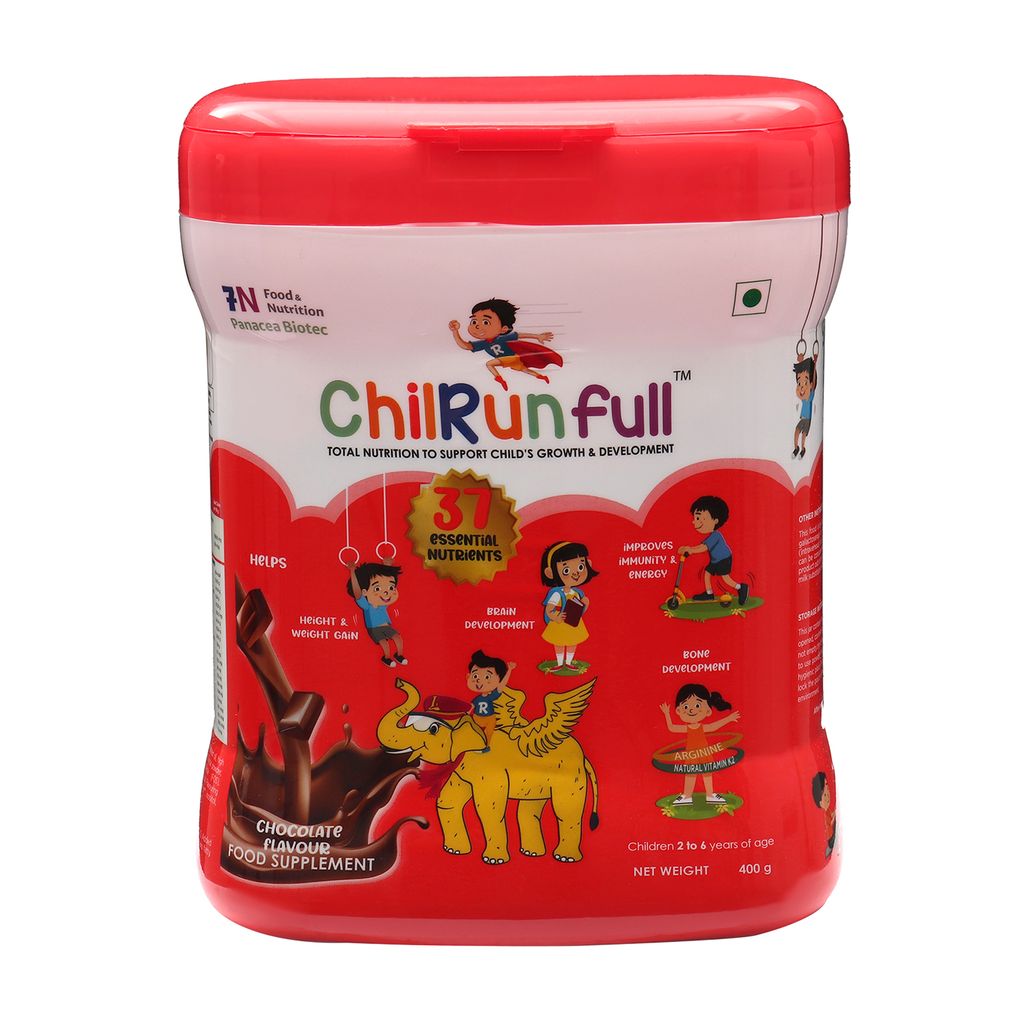 ChilRun Full 2+ Health and Nutrition Drink, Chocolate, 400g, Jar. Total Nutrition For Children’s Growth, Supports Weight & Height Gain, Immune Function & Brain Development.