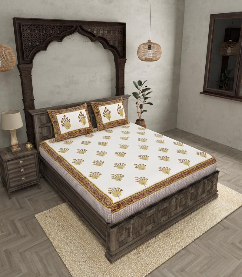 Fortune Feathers Hand Block Bedsheet view 2