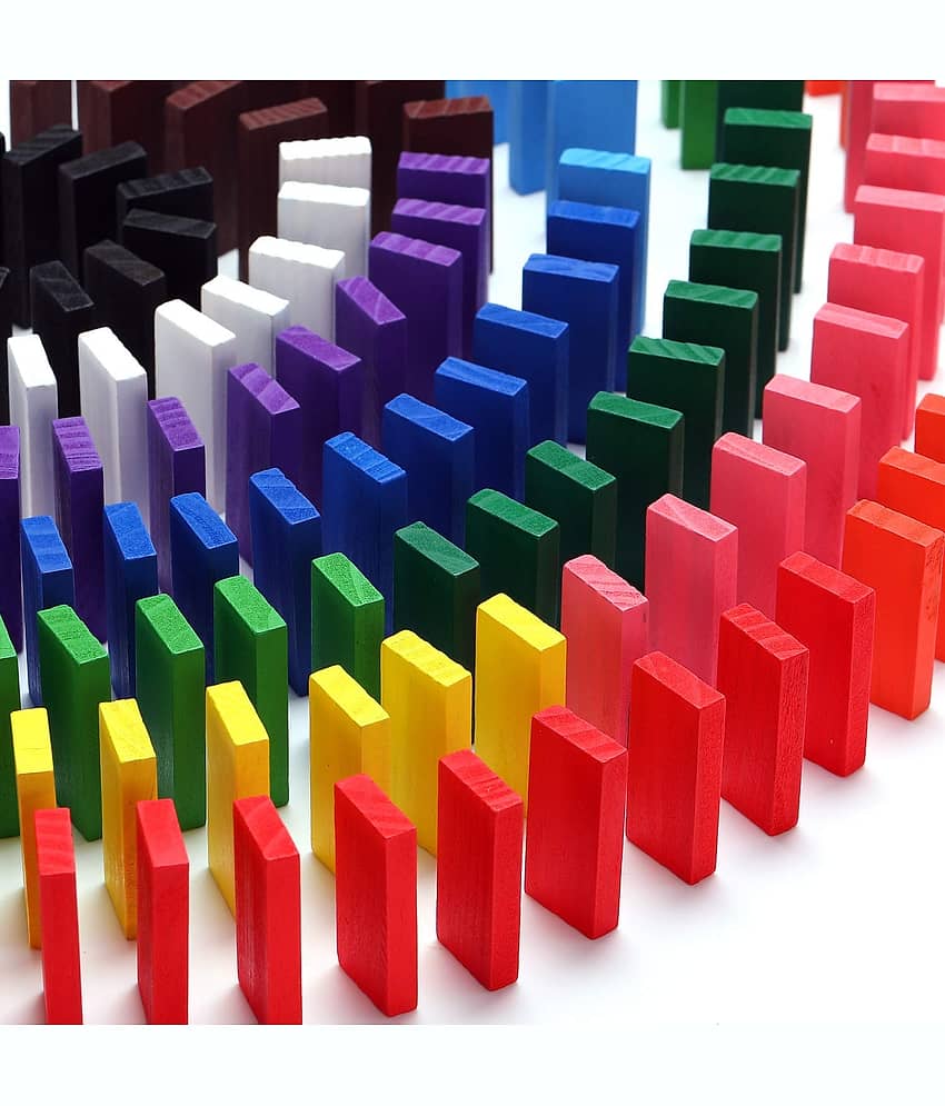 Villy 100 pcs 10Color Wooden Dominos Blocks Set, Kids Game Educational Play Toy, Domino Racing Toy Game view 2