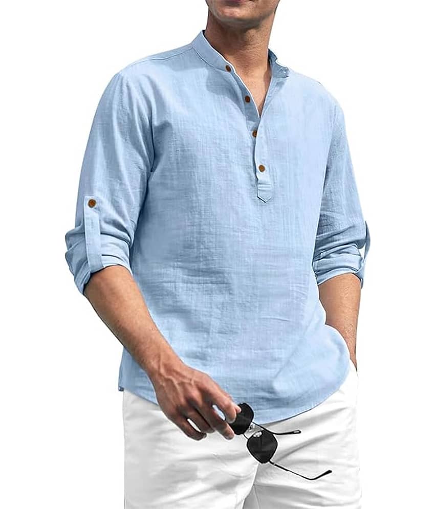 Vida Loca Light Blue Cotton Blend Men's Shirt Style Kurta ( Pack of 2 ) view 2