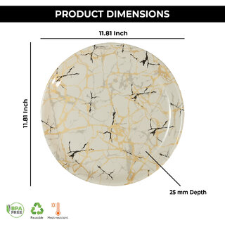 Ariya Melamine 12 Inch Dinner Plates - White Base, Golden & Black, Set of 4 | Durable, Lightweight & Easy to Clean view 2