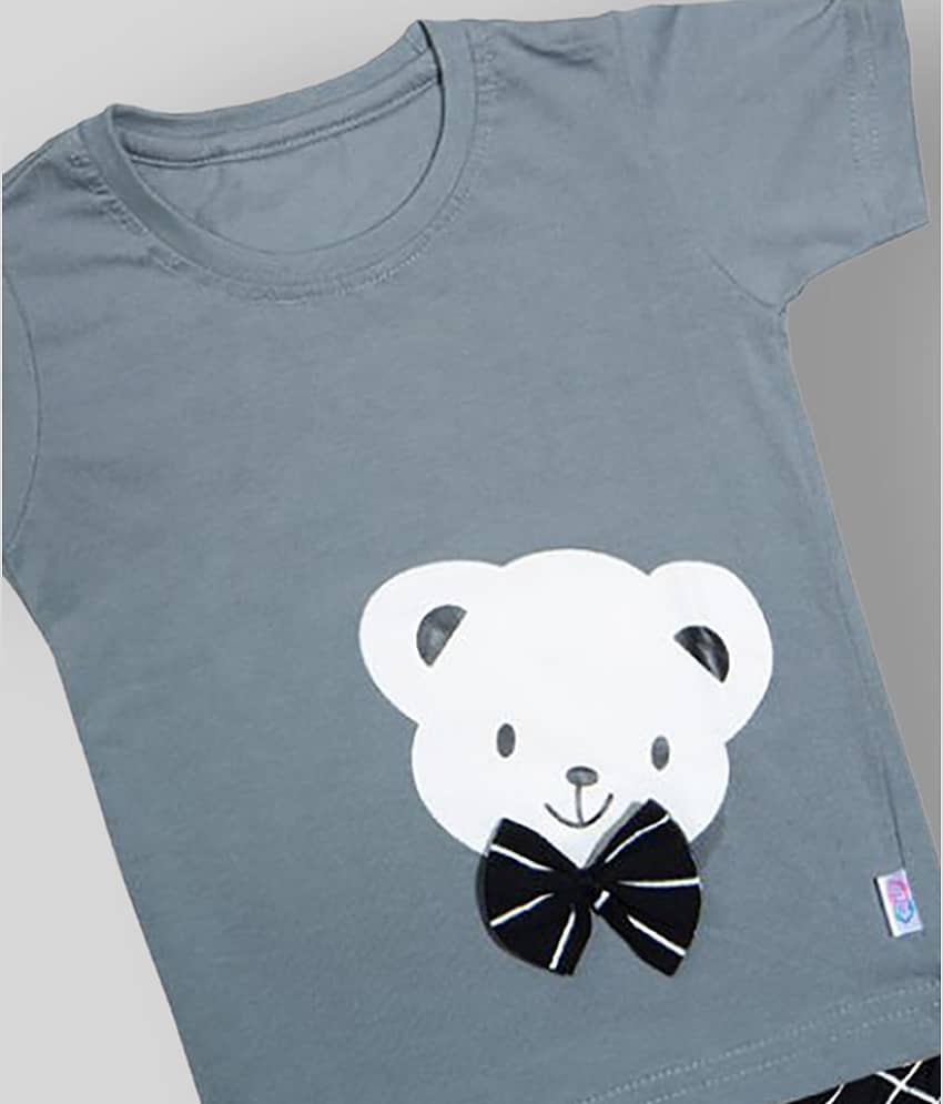 CATCUB Pack of 1 Baby Girls Cotton Blend T Shirts & Shorts ( Gray ) view 2