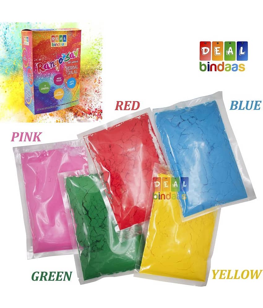 Dealbindaas Rangotasav Holi Colour Herbal Gulal 250 GMS 5 Shades| NonToxic | Eco Friendly | 100% Safe Holi Color Powder, 250gm. (5pcs X 50gm) Pack of 1 view 2