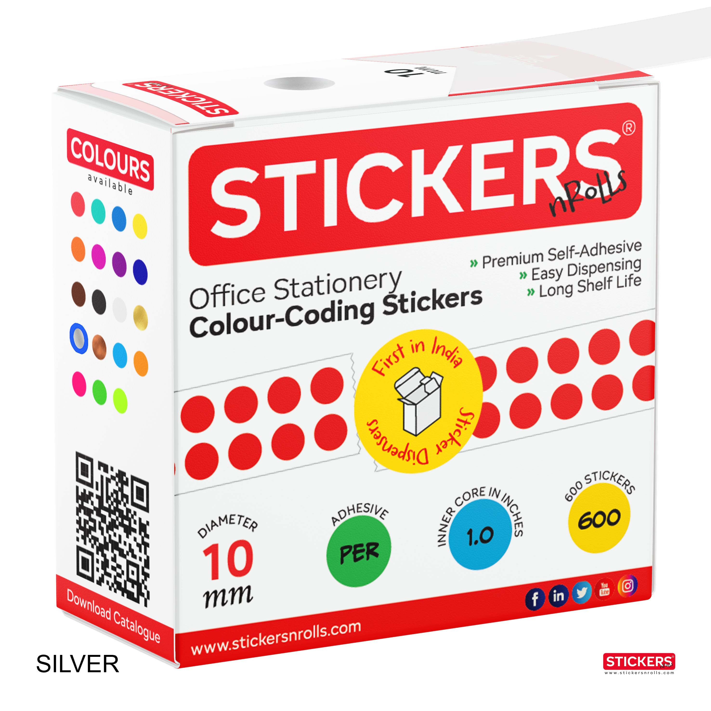 10mm - Round - Metallic - Colour Coding Stickers - Permanent Adhesive view 2