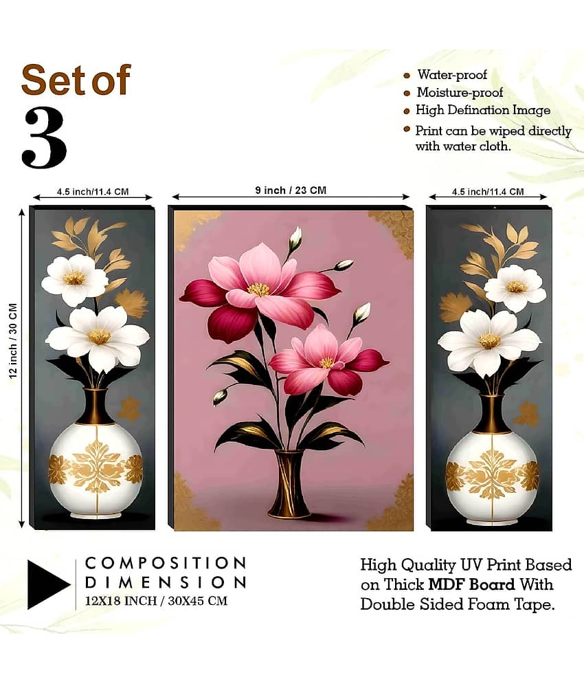 SNDArt Set Of 3 Flower Pots Wall Paintings For Living Room Gift Items 12 x 18 inch view 2