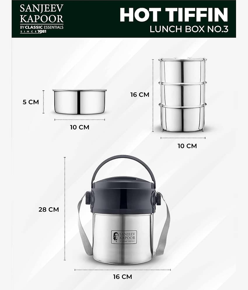 Sanjeev Kapoor Steel Lunch Box, 3 Containers Stainless Steel Lunch Box 4 - Container ( Pack of 5 ) view 2