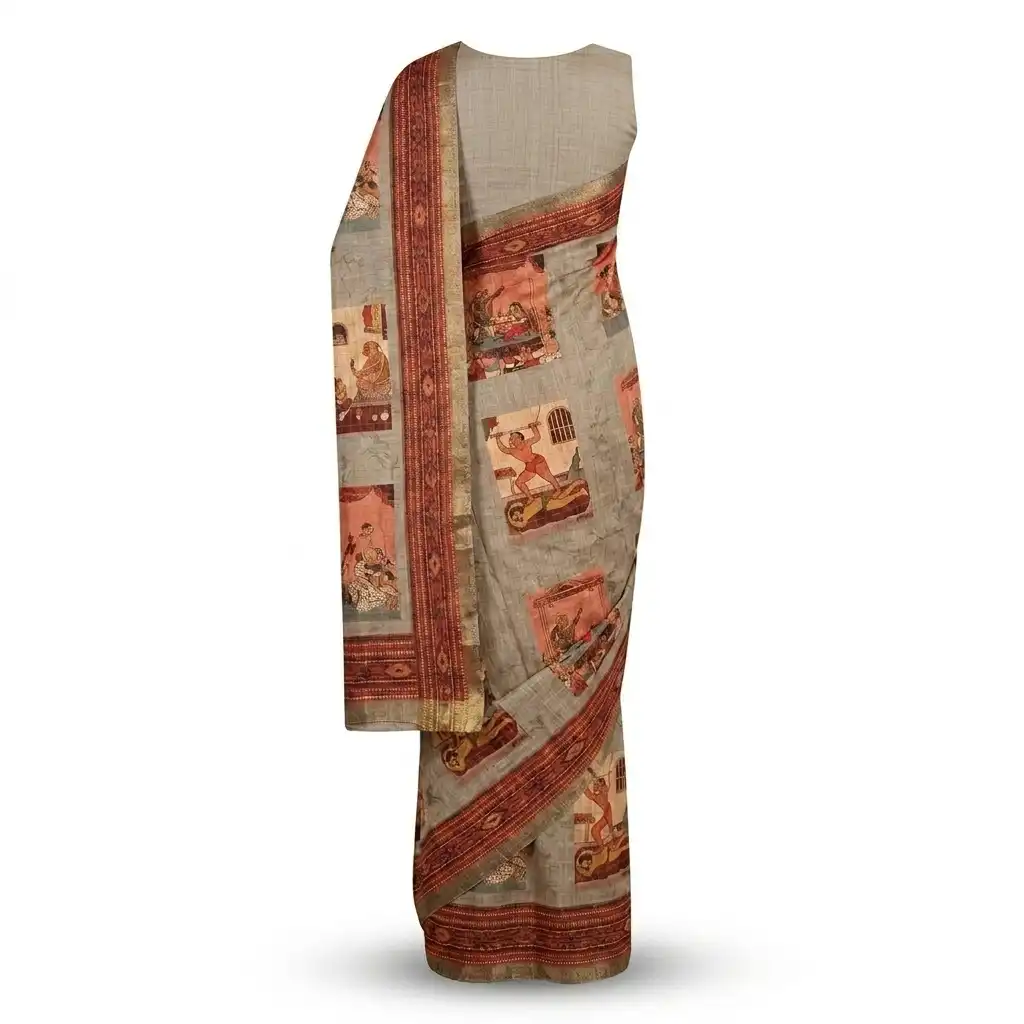 Beige Mythic Sambalpuri Saree view 2