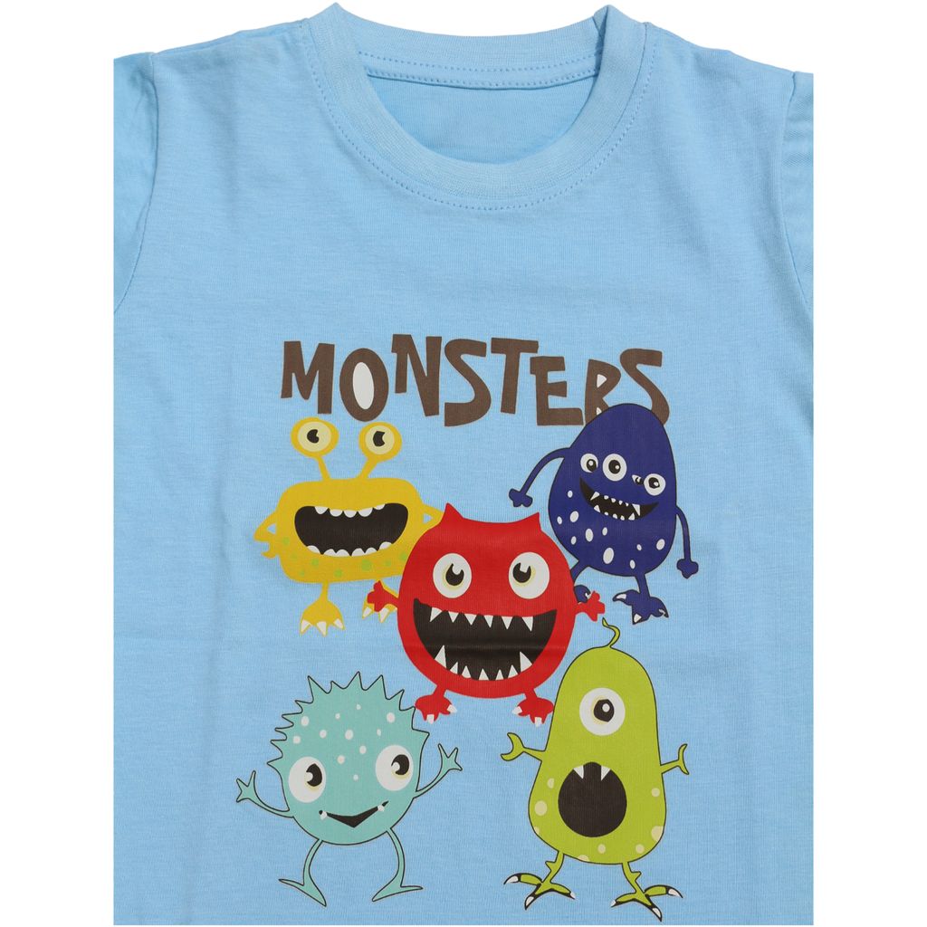 Baby Girl & Baby Boy Regular Fit | 100% Cotton | Short Sleeve Printed T-Shirt (Blue) view 2