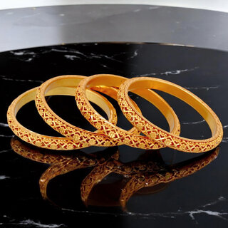 18k One Gram Gold Plated Traditional Designer Pack of 4 Bangle Set For Women view 2