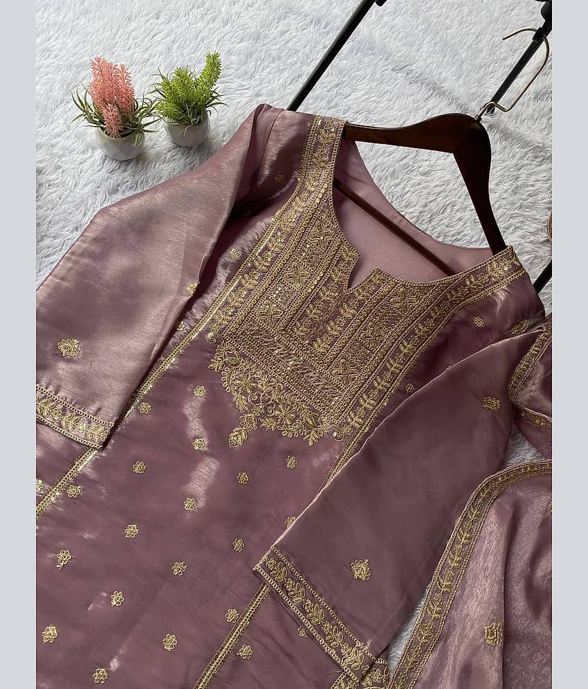 BHAGYASHRAY Women Silk Embroidered Ethnic Motifs Kurti With Patiala Salwar ( Purple ) view 2