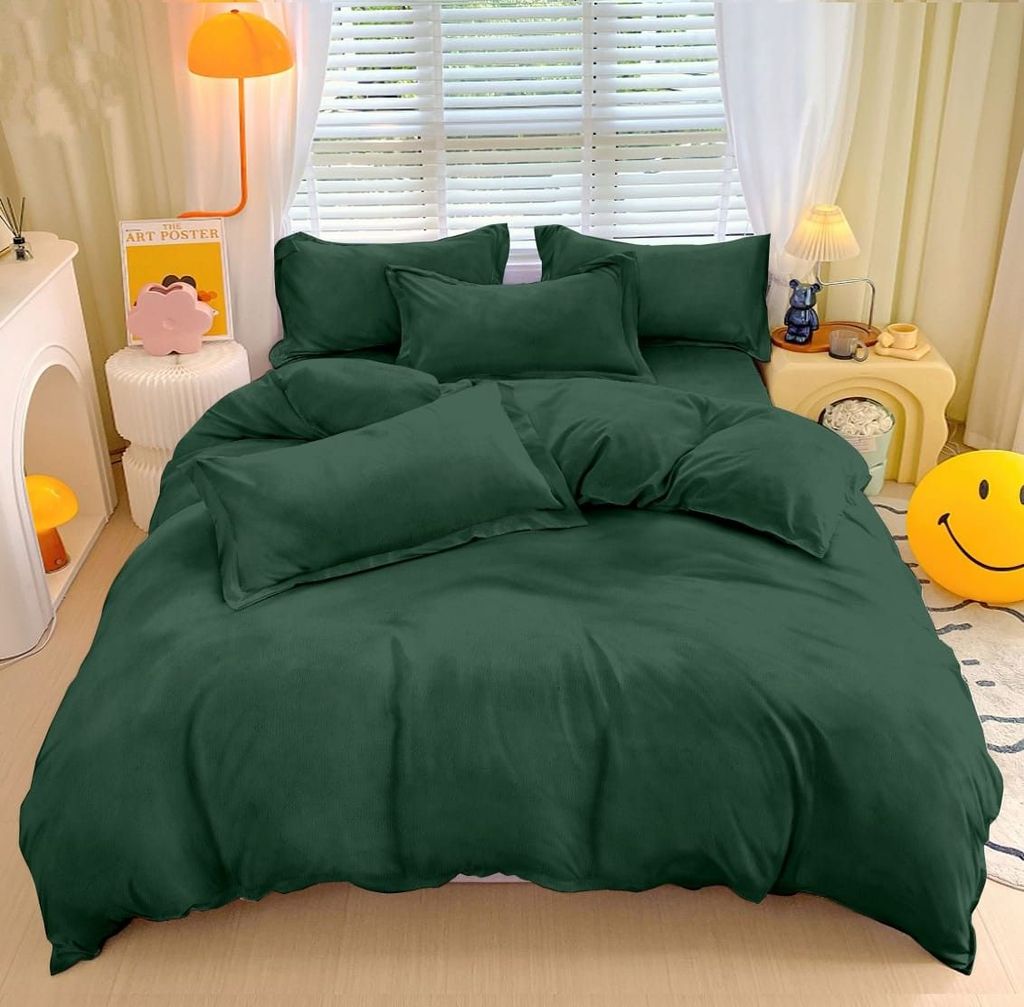 Brevard International Double Bed Bedsheet | 190 GSM Flannel Super Soft Warm Elastic Fitted | With 2 Pillow Covers for Winters - 72x78x8 Inches, Olive Green