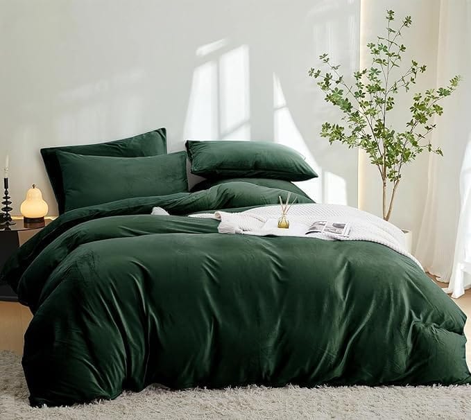 Brevard International Double Bed Bedsheet | 190 GSM Flannel Super Soft Warm Elastic Fitted | With 2 Pillow Covers for Winters - 72x78x8 Inches, Olive Green view 2