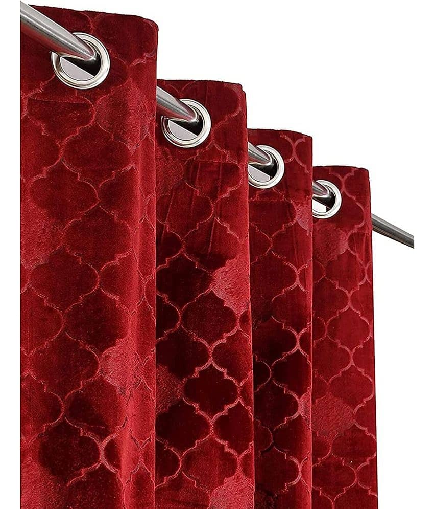 Kraftiq Homes Abstract Room Darkening Eyelet Curtain 9 ft ( Pack of 2 ) - Maroon view 2