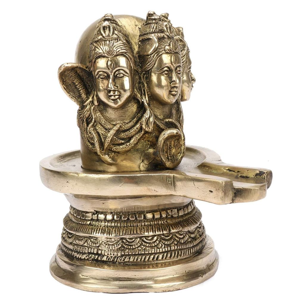 ARTVARKO Brass Metal Large Shivling Murti Idol Three Faces Shiva Shivlingam Puja Statue God Figurine for Home Decor Temple Showpiece view 2